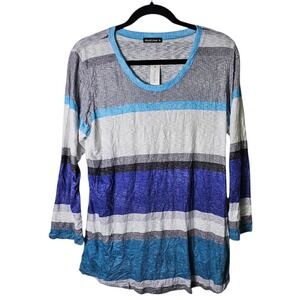 NWT David Cline XL Crew Neck 3/4 Sleeve Blue Print‎ Crushed Shirt Casual Coastal